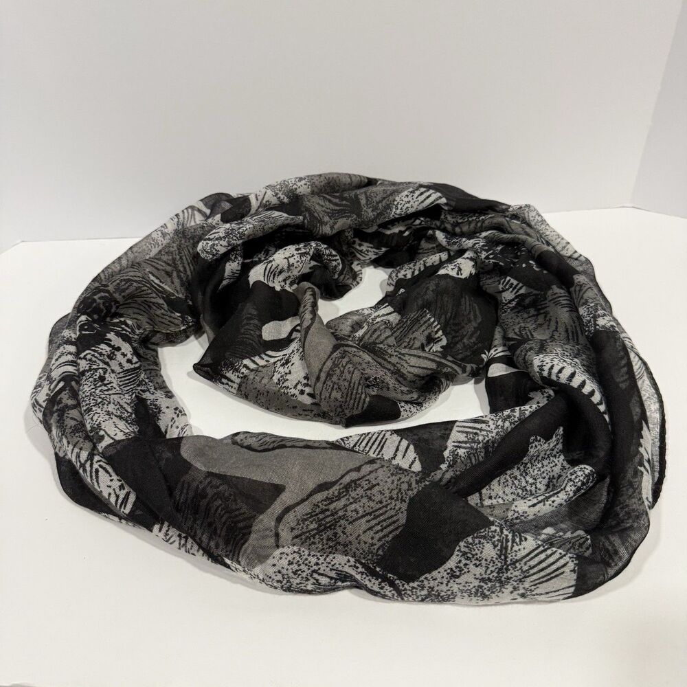 Black and Grey Abstract Floral Print Infinity Loop Scarf - Picture 3 of 11